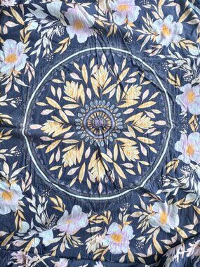 UO HOME Urban Outfitters Blue Sketched Floral Mandala 100% Cotton Tapestry